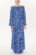 Blue Elastic shoulder and cuff wide cut dress  93379