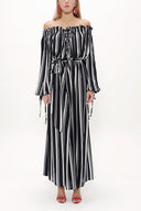 Striped Elastic shoulder and cuff wide cut dress  93379