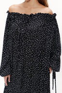 Spotted Elastic shoulder and cuff wide cut dress  93379