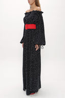 Spotted Elastic shoulder and cuff wide cut dress  93379