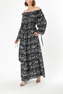 Patterned Elastic shoulder and cuff wide cut dress  93379