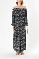 Patterned Elastic shoulder and cuff wide cut dress  93379