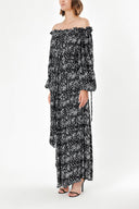 Patterned Elastic shoulder and cuff wide cut dress  93379