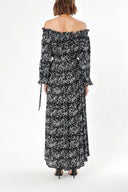 Patterned Elastic shoulder and cuff wide cut dress  93379