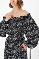 Patterned Elastic shoulder and cuff wide cut dress  93379