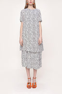 Ecru Black Ruffled loose-fitting short sleeve dress 93388