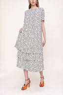 Ecru Black Ruffled loose-fitting short sleeve dress 93388