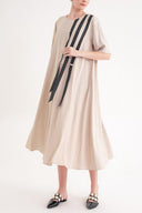 Beige Lace detailed half sleeve loose fit dress 93391