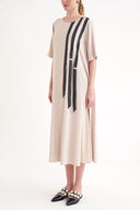 Beige Lace detailed half sleeve loose fit dress 93391