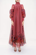 Red Tie neck gown organza dress 93795