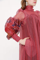 Red Tie neck gown organza dress 93795