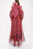 Red Tie neck gown organza dress 93795