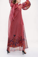 Red Tie neck gown organza dress 93795