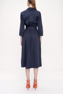 Navy Blue Belted wide cut shirt dress 93995