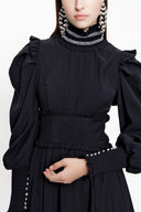 Black Long dress with ruffled stripe detail 93999