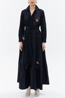 Navy Blue Embroidered maxi taffeta dress 94643 RPT