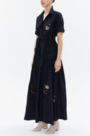 Navy Blue Embroidered maxi taffeta dress 94643 RPT