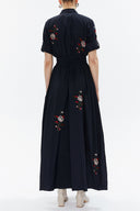 Navy Blue Embroidered maxi taffeta dress 94643 RPT