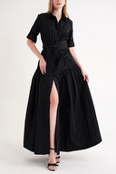 Black Pleated maxi taffeta dress 94646 RPT
