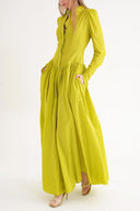 Yellow Pleated  long dress with waist fit 94667 RPT