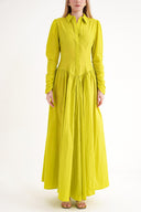 Yellow Pleated  long dress with waist fit 94667 RPT