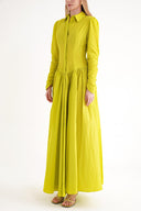 Yellow Pleated  long dress with waist fit 94667 RPT