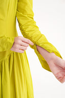 Yellow Pleated  long dress with waist fit 94667 RPT