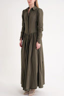 Khaki Pleated  long dress with waist fit 94667 RPT