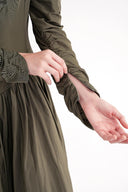 Khaki Pleated  long dress with waist fit 94667 RPT