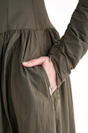 Khaki Pleated  long dress with waist fit 94667 RPT