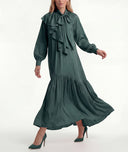 Green Long loose-fitting dress with scarf detail 94727 RPT
