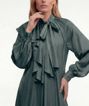 Green Long loose-fitting dress with scarf detail 94727 RPT