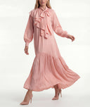 Pink Long loose-fitting dress with scarf detail 94727 RPT
