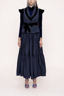 Navy Blue Velvet detailed pleated double suit 12275
