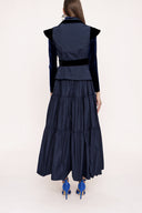 Navy Blue Velvet detailed pleated double suit 12275