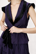 Purple Velvet detailed pleated double suit 12275