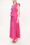 Fuchsia Velvet detailed pleated double suit 12275