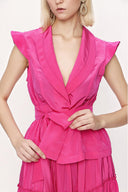 Fuchsia Velvet detailed pleated double suit 12275
