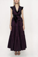 Plum Velvet detailed pleated double suit 12275