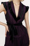 Plum Velvet detailed pleated double suit 12275