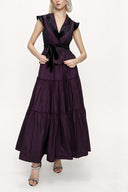 Plum Velvet detailed pleated double suit 12275