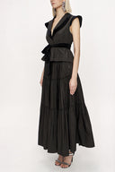 Khaki Velvet detailed pleated double suit 12275