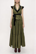 Olive Velvet detailed pleated double suit 12275