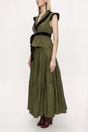 Olive Velvet detailed pleated double suit 12275