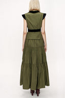 Olive Velvet detailed pleated double suit 12275