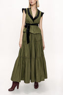 Olive Velvet detailed pleated double suit 12275