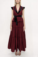 Burgundy Velvet detailed pleated double suit 12275