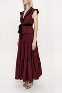 Burgundy Velvet detailed pleated double suit 12275