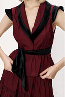 Burgundy Velvet detailed pleated double suit 12275