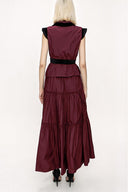 Burgundy Velvet detailed pleated double suit 12275